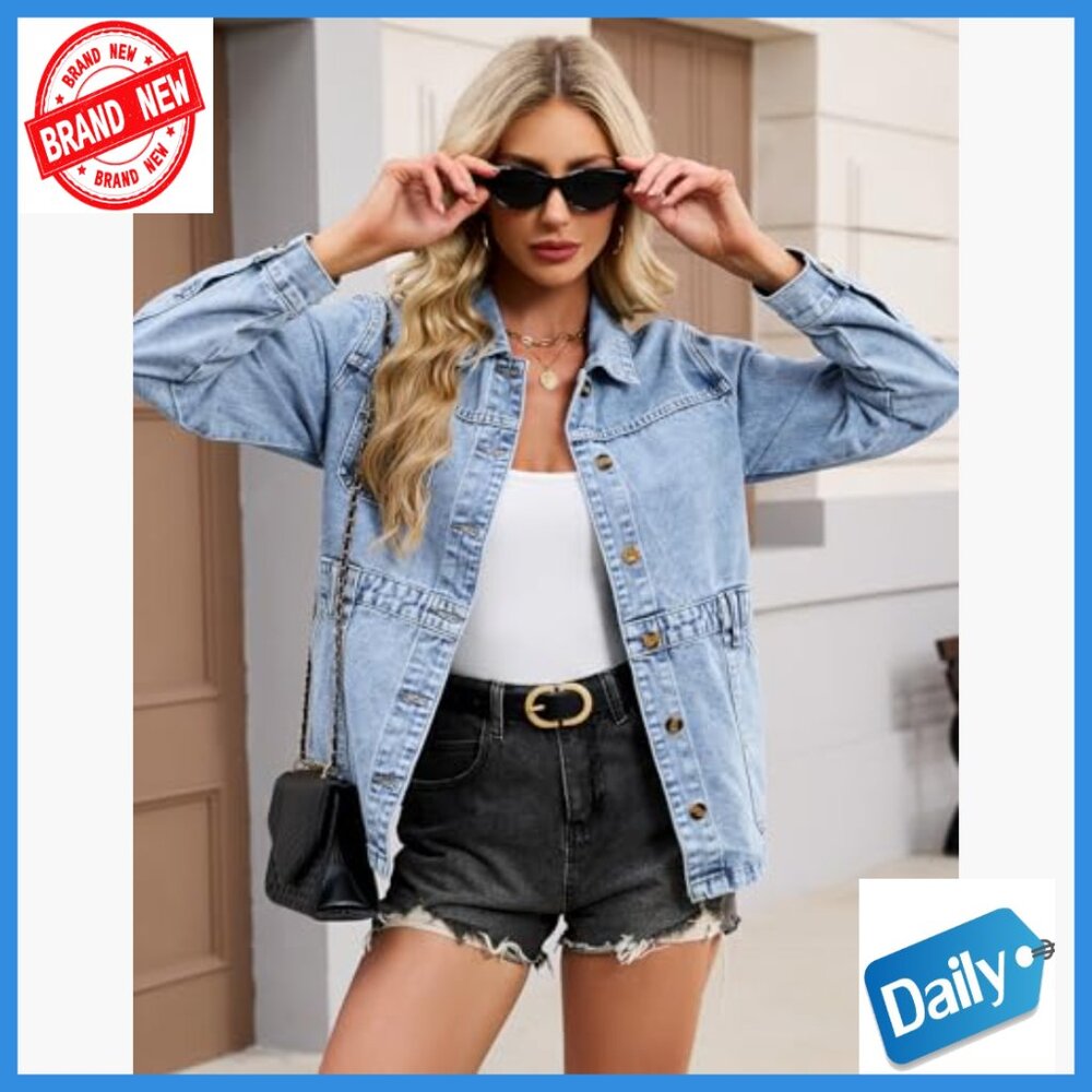 Oversized Denim Jacket Button Down Boyfriend Shac… - image 5